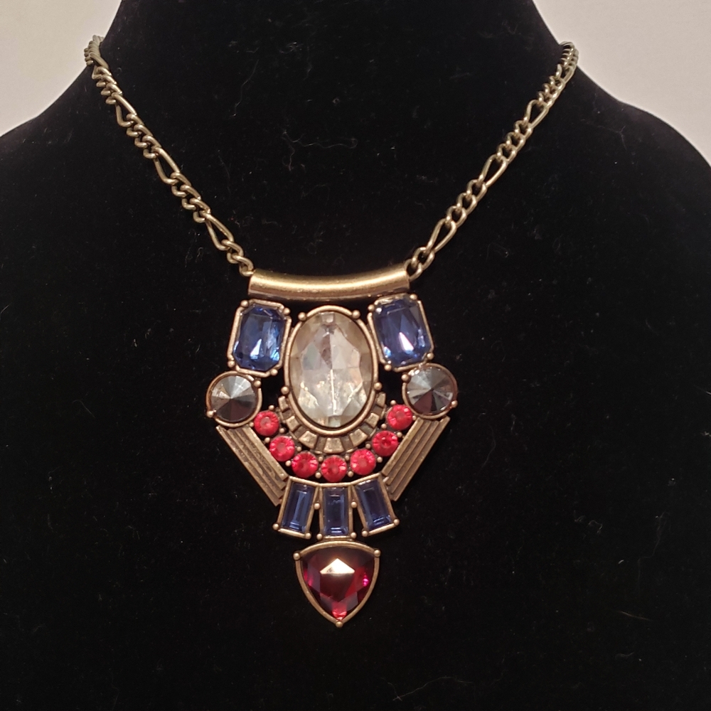 Chunky Faceted Blue Red Statement Long Necklace